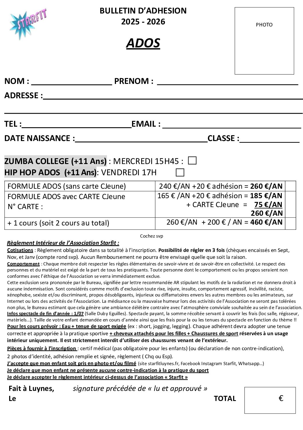 adhesion starfit ados 2025